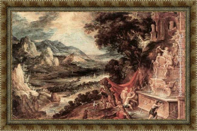 Framed Kerstiaen De Keuninck The Elder landscape with acteon and diana painting