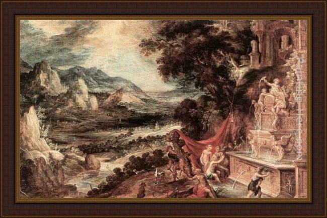 Framed Kerstiaen De Keuninck The Elder landscape with acteon and diana painting