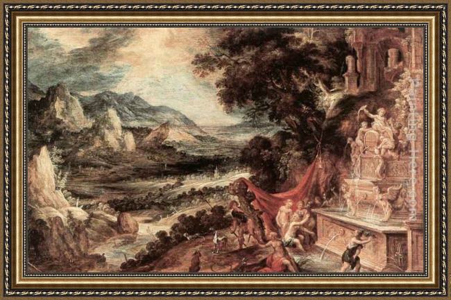 Framed Kerstiaen De Keuninck The Elder landscape with acteon and diana painting