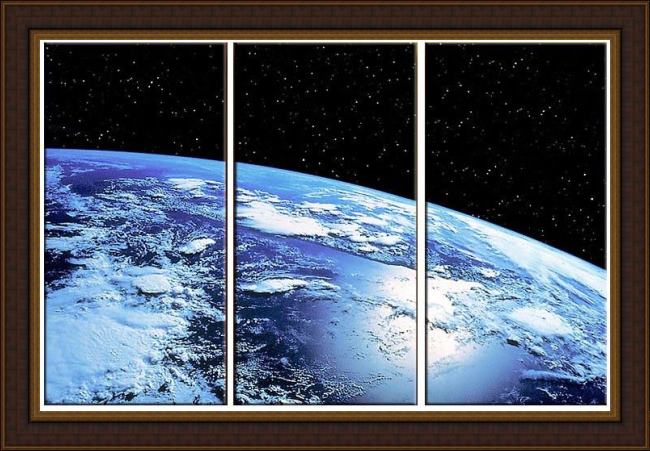 Framed landscape blue planet painting
