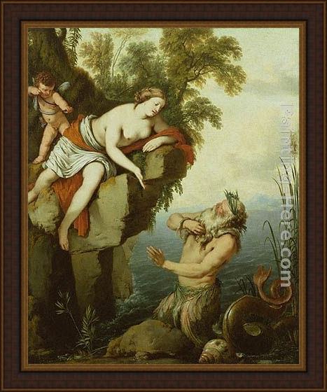 Framed Laurent De La Hire nymph and triton painting