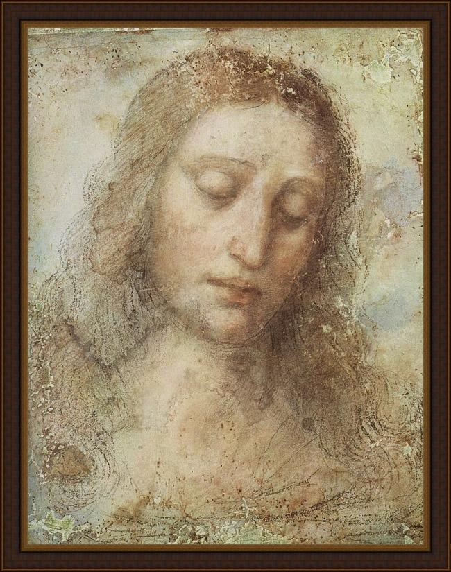 Framed Leonardo da Vinci head of christ painting