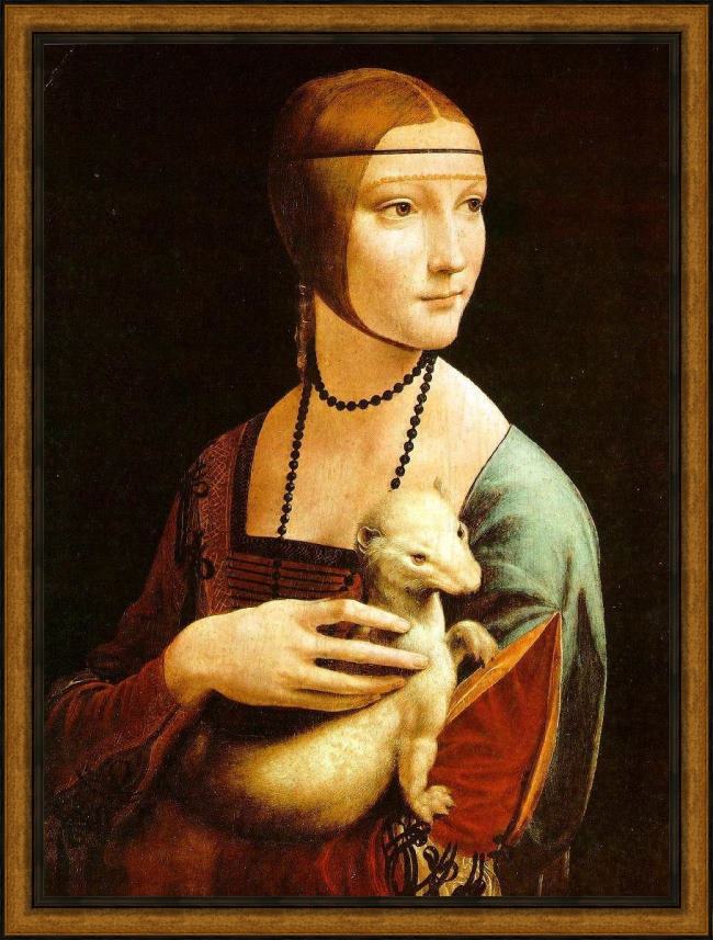 Framed Leonardo da Vinci lady with an ermine painting