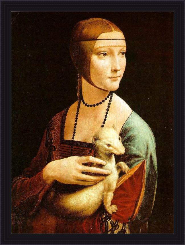 Framed Leonardo da Vinci lady with an ermine painting