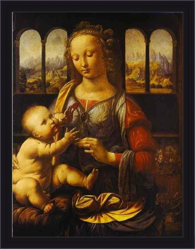 Framed Leonardo da Vinci madonna with the carnation painting