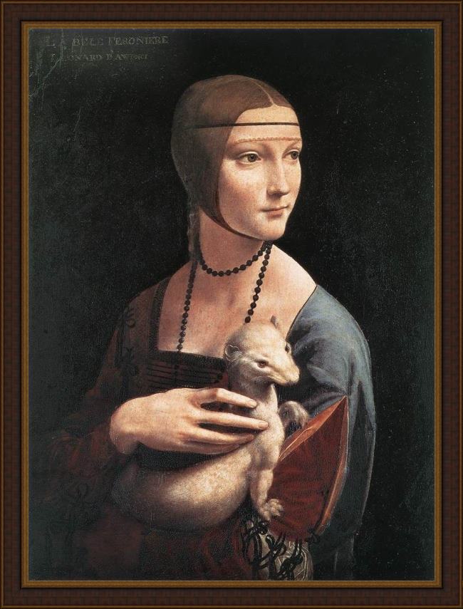 Framed Leonardo da Vinci portrait of cecilia gallerani painting