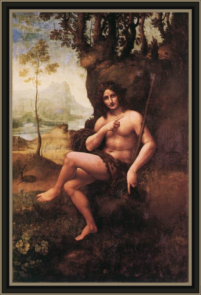 Framed Leonardo da Vinci st john in the wilderness painting