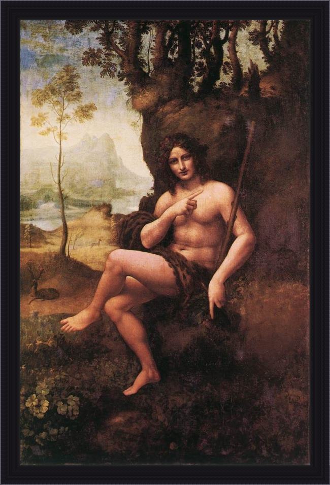 Framed Leonardo da Vinci st john in the wilderness painting