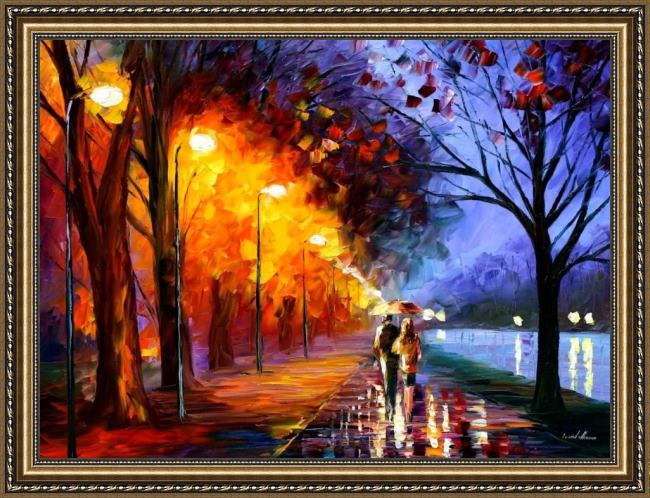 Framed Leonid Afremov alley by the lake painting