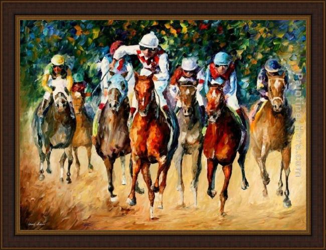 Framed Leonid Afremov horse race painting