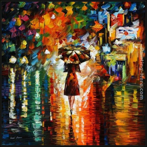 Framed Leonid Afremov rain princess painting