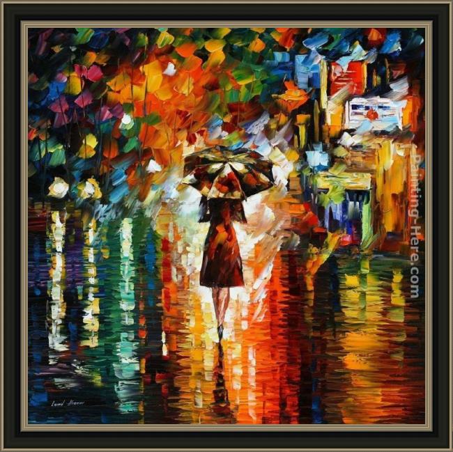 Framed Leonid Afremov rain princess painting