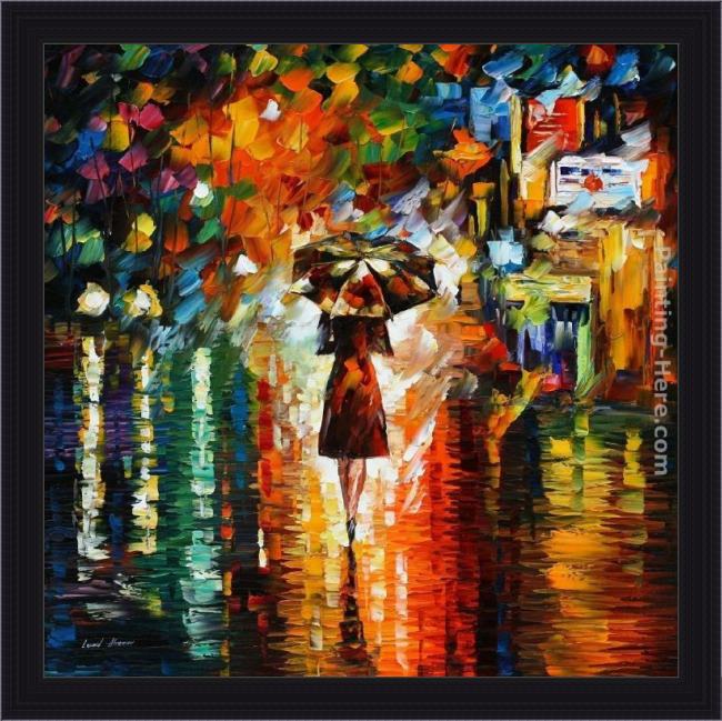 Framed Leonid Afremov rain princess painting