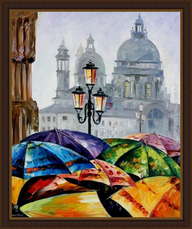 Framed Leonid Afremov rainy day in venice painting
