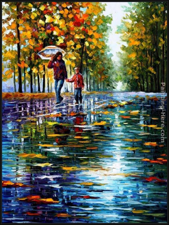 Framed Leonid Afremov stroll in a autumn park painting