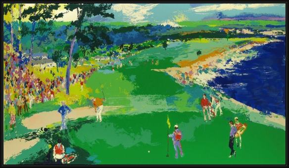 Framed Leroy Neiman 18th at pebble beach painting