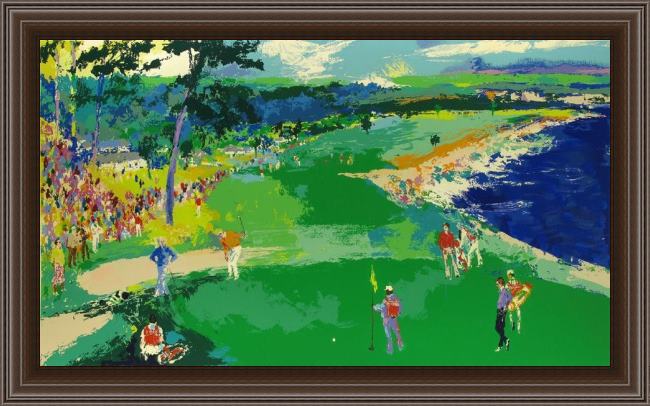 Framed Leroy Neiman 18th at pebble beach painting