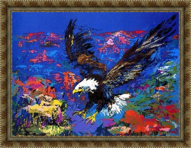 Framed Leroy Neiman american bald eagle painting