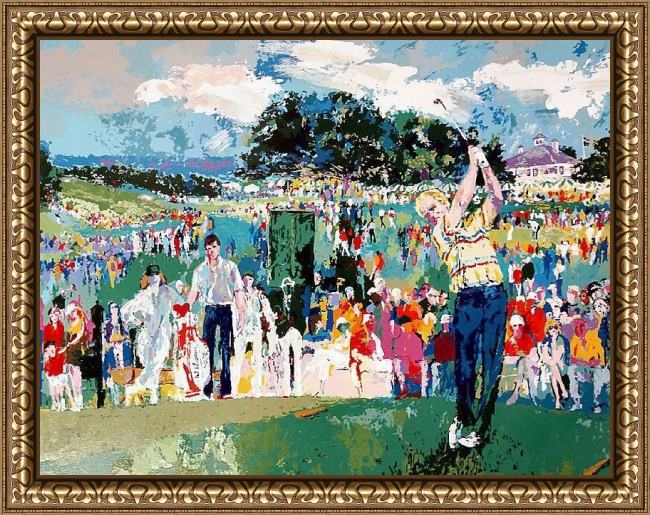 Framed Leroy Neiman april at augusta painting