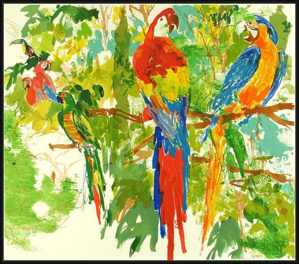 Framed Leroy Neiman birds of paradise painting