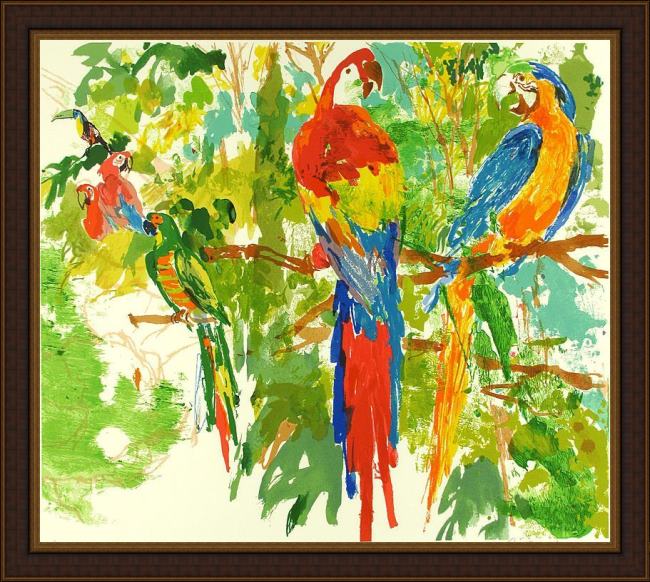 Framed Leroy Neiman birds of paradise painting