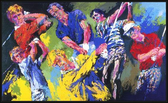 Framed Leroy Neiman golf winners painting