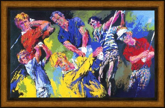 Framed Leroy Neiman golf winners painting