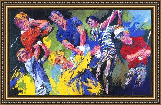 Framed Leroy Neiman golf winners painting