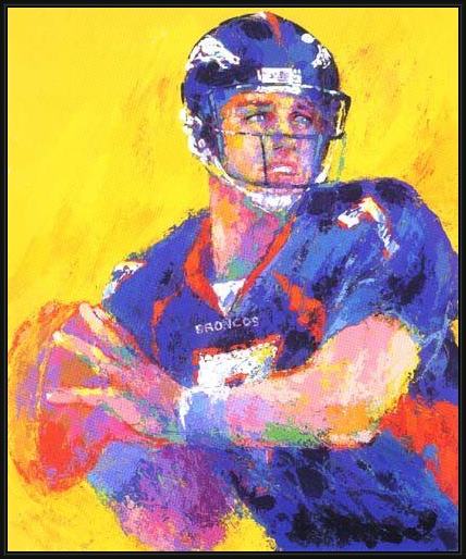 Framed Leroy Neiman john elway painting