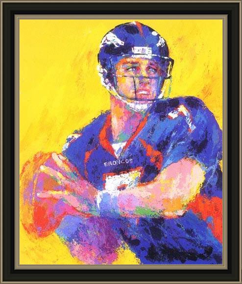 Framed Leroy Neiman john elway painting