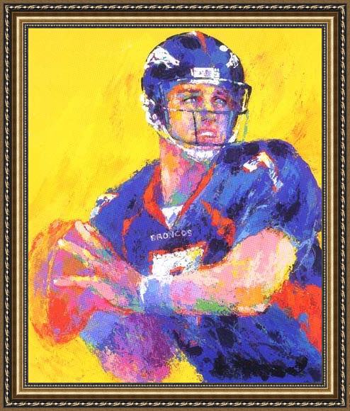 Framed Leroy Neiman john elway painting