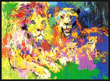 Framed Leroy Neiman lion's pride painting