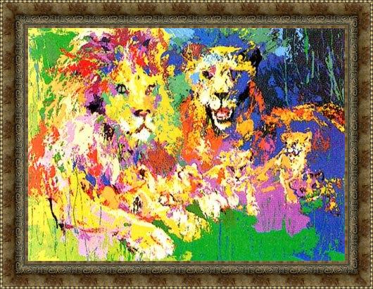 Framed Leroy Neiman lion's pride painting