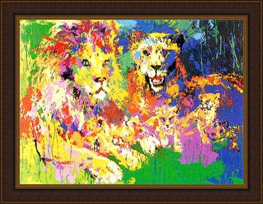 Framed Leroy Neiman lion's pride painting