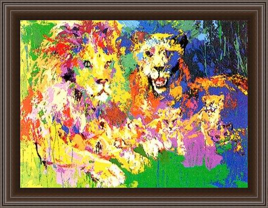 Framed Leroy Neiman lion's pride painting