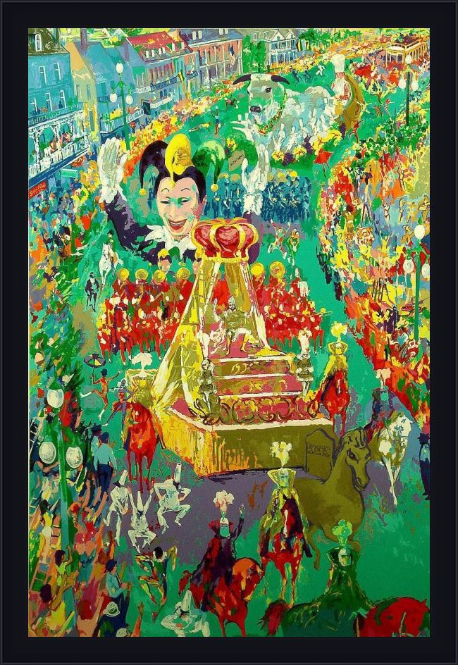 Framed Leroy Neiman mardi gras parade painting