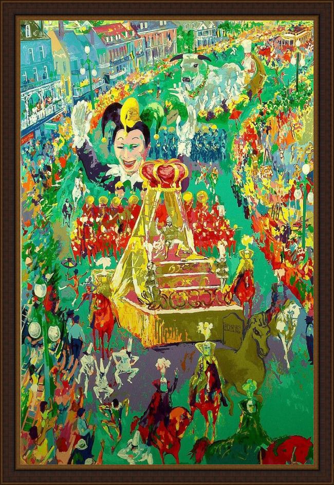 Framed Leroy Neiman mardi gras parade painting