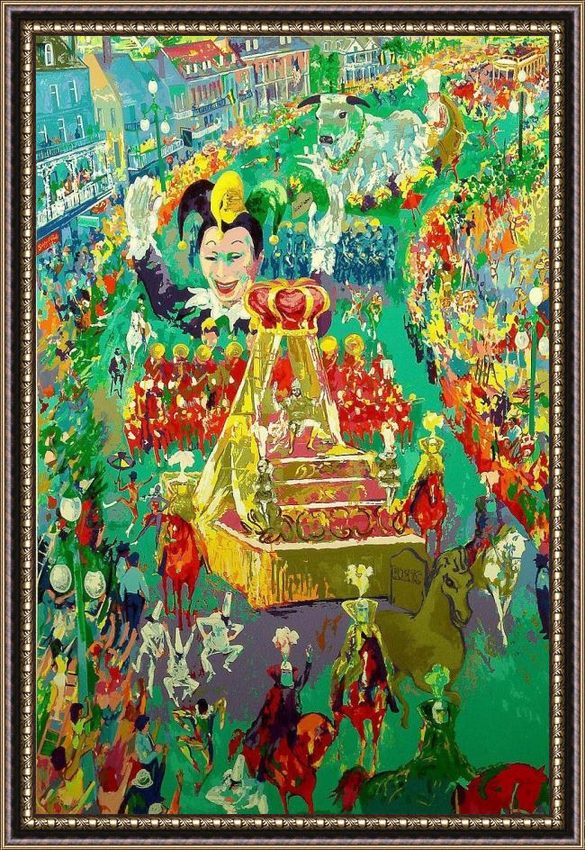 Framed Leroy Neiman mardi gras parade painting