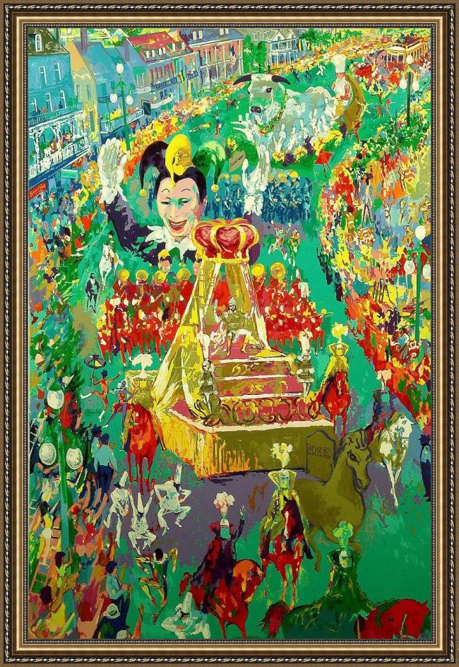 Framed Leroy Neiman mardi gras parade painting