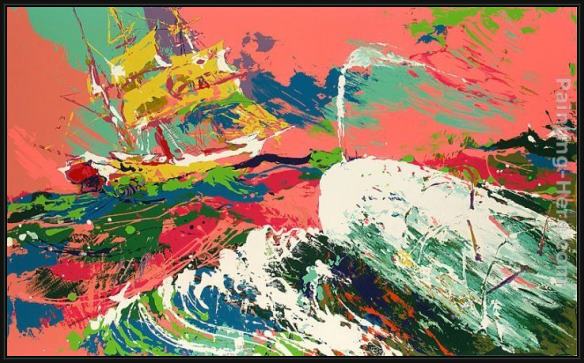 Framed Leroy Neiman moby dick assaulting the pequod painting