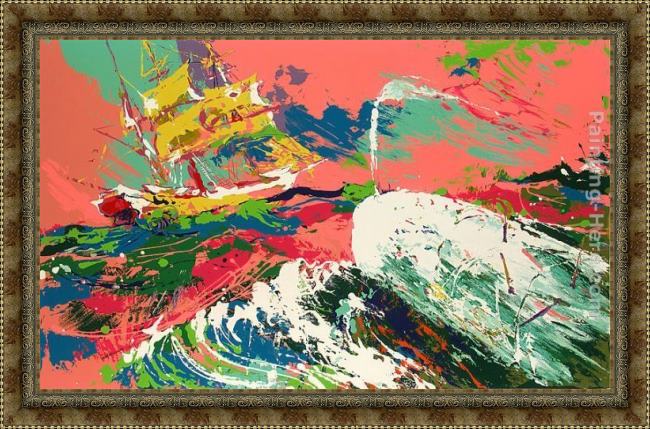Framed Leroy Neiman moby dick assaulting the pequod painting