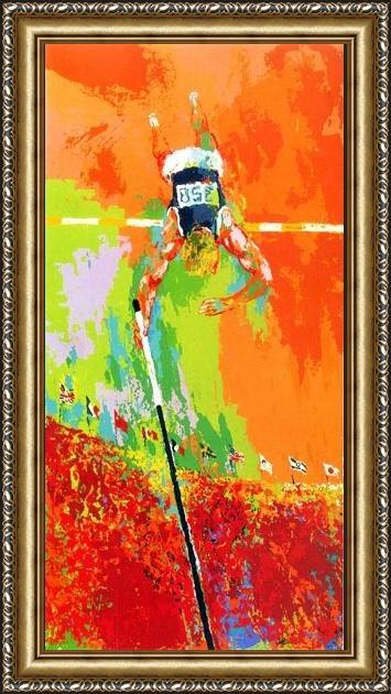 Framed Leroy Neiman olympic pole vaulting painting