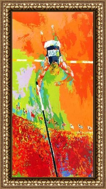 Framed Leroy Neiman olympic pole vaulting painting