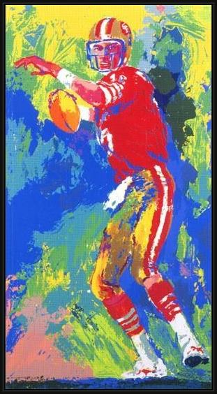 Framed Leroy Neiman quarterback of the 80's painting