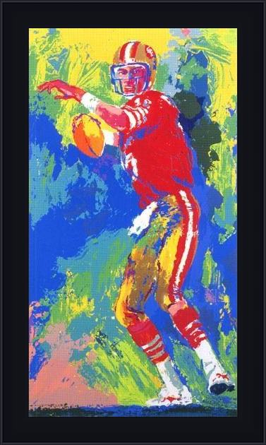 Framed Leroy Neiman quarterback of the 80's painting