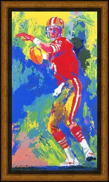 Framed Leroy Neiman quarterback of the 80's painting