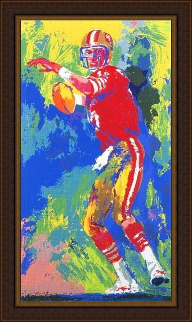 Framed Leroy Neiman quarterback of the 80's painting