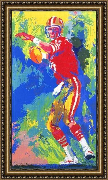 Framed Leroy Neiman quarterback of the 80's painting