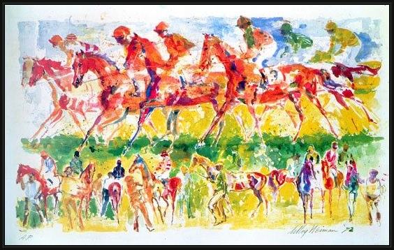 Framed Leroy Neiman racing painting
