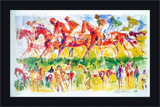 Framed Leroy Neiman racing painting